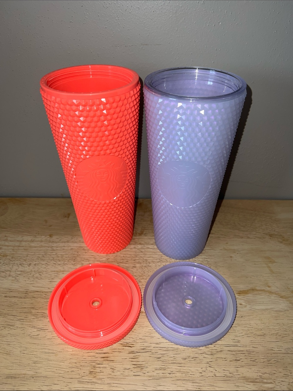 Starbucks 2022 Dragon Fruit pink studded 24oz Venti Tumbler & Lilac purple cup